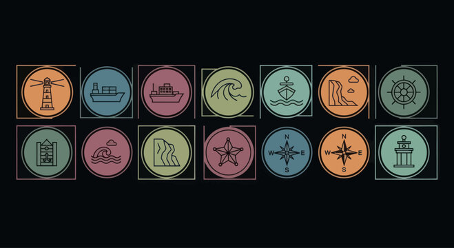 Nautical Symbols and Icons Collection - Travel, Navigation, and Maritime Theme