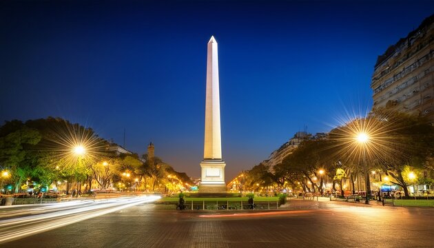 the obelisk el obelisco at night in buenos aires argentina