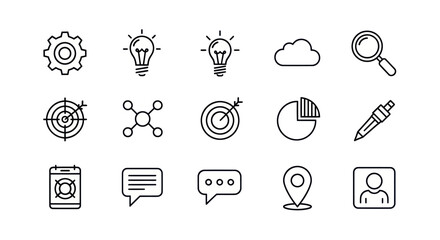 Fototapeta premium Set of Business and Technology Icons: Strategy, Ideas, Cloud, Search, Goals, Network