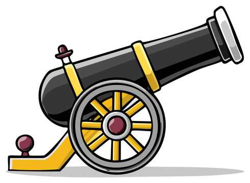 Vintage Cannon on Wheels Historic Artillery Weapon Illustration