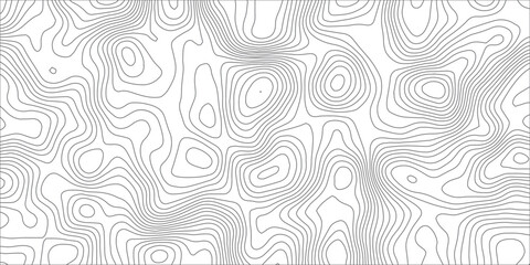Seamless abstract contour map pattern with black and white flowing lines, representing geographic elevation, liquid terrain motion, and wood grain textures in modern minimalist vector design. © Hasan