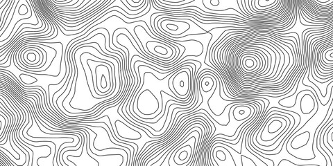Seamless abstract contour map pattern with black and white flowing lines, representing geographic elevation, liquid terrain motion, and wood grain textures in modern minimalist vector design. © Hasan