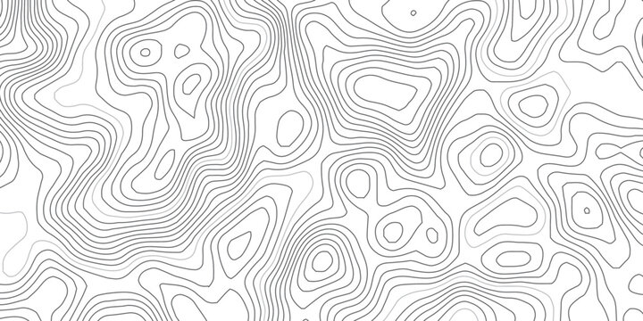 Seamless abstract contour map pattern with black and white flowing lines, representing geographic elevation, liquid terrain motion, and wood grain textures in modern minimalist vector design.