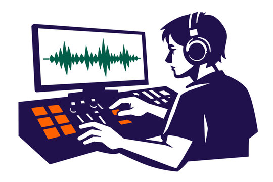 A musician or DJ at a control console with fingers hovering over playback