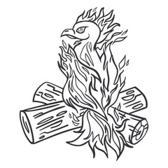 Fototapeta premium Phoenix perching logs outline