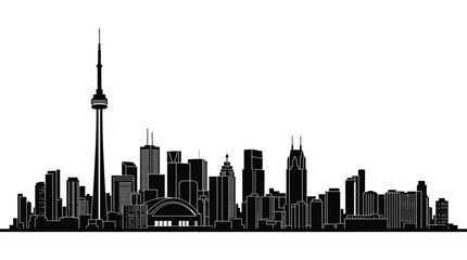 Obraz premium Detailed black silhouette illustration of the iconic toronto city skyline showing many tall urban buildings