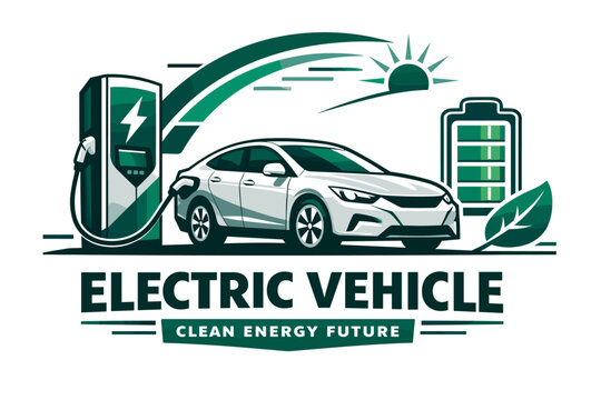 Electric vehicle charging station scene featuring a sleek car plugged into