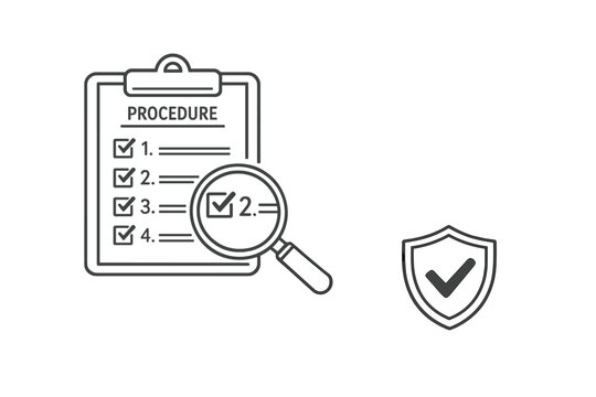 Clipboard with procedural checklist and numbered task items, magnifying