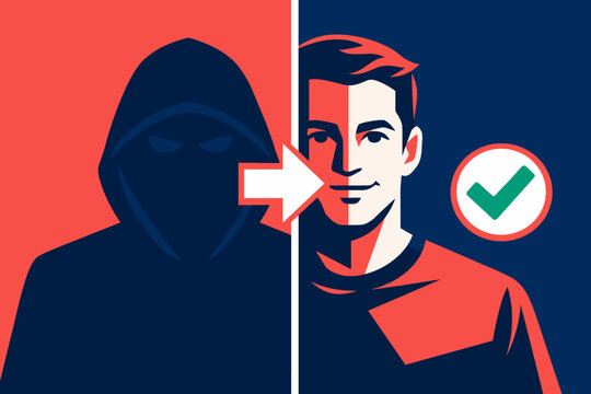 A split-screen user profile composition showing a masked silhouette on one