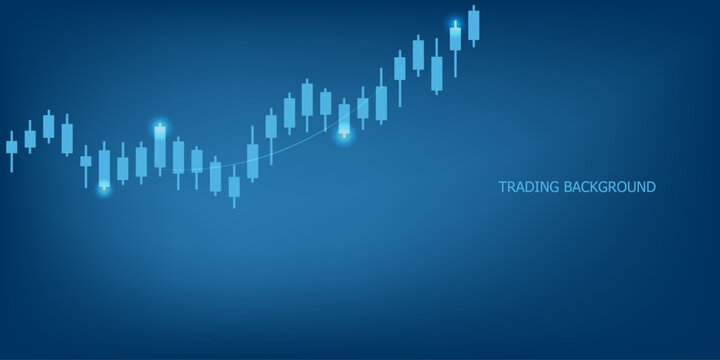 Abstract background with trading chart. Uptrend, Japanese candlesticks on blue gradient background for stock market visuals, financial analysis, cryptocurrency presentations, investment banners