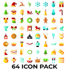 Fototapeta premium Christmas icon pack with 64 silhouettes