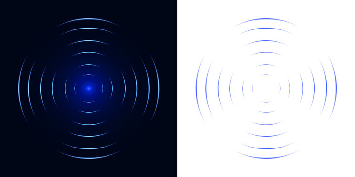Futuristic digital radar interfaces with glowing concentric waves and signal detection lines. The neon background embodies the wireless communication concept of the vector graphics.