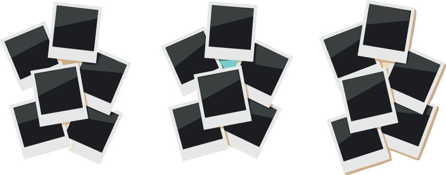 Scattered Instant Photo Frame Mockup Vector Bunches with Blank Black Squares for Pictures