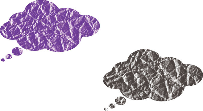 Set of two thought bubbles with a crumpled paper texture
