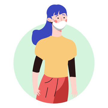 Blue hair girl with facemask character