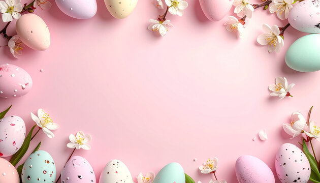 Easter pastel egg background with festive spring copy space