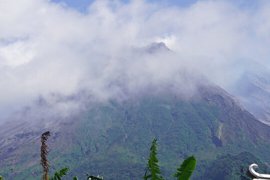 Mount Merapi volcano peak with landscape