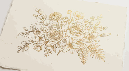 Obraz premium Elegant gold floral arrangement on textured paper