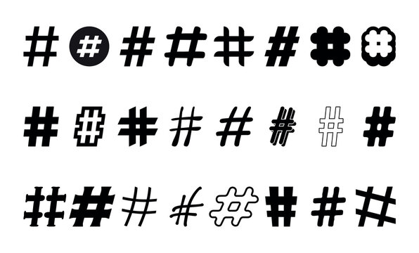 Set of Black hash,  Hashtag, Octothorpe, and Pound Sign Vector