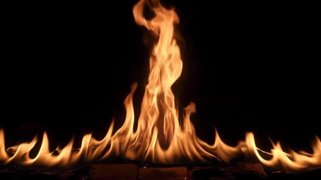 Realistic blazing fire flames with flowing shapes on dark background symbolizing heat and energy in a dramatic scene
