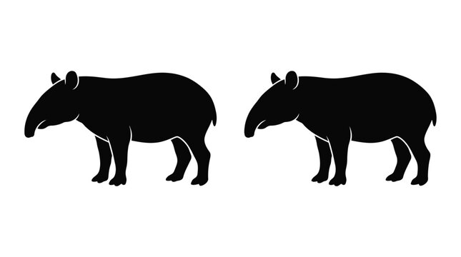 tapir silhouettes on white background two animal shapes