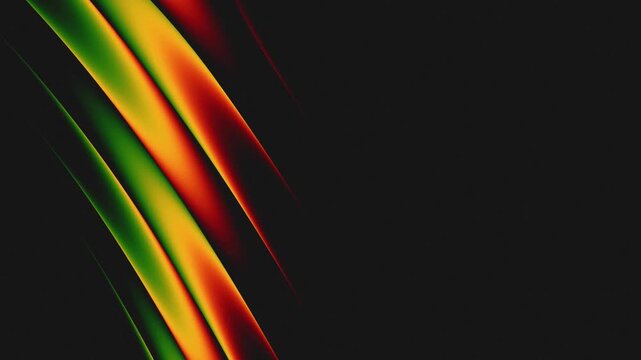 Black History Month, Juneteenth background. Glowing red, yellow, and green diagonal light trails on black background