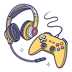 Yellow gaming headset and controller © Hafiz