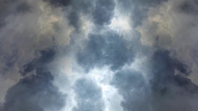 Dramatic storm clouds moving across dark sky, moody grey thunderhead background, cinematic overcast weather atmosphere for film production