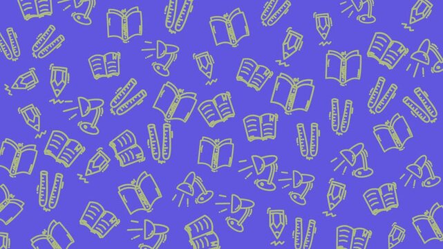 Soft pencil sketches dot a calm blue background. Books, pens, and glasses hint at learning or creativity. Simple outlines suggest ideas, study, or brainstorming. Perfect for educational, school