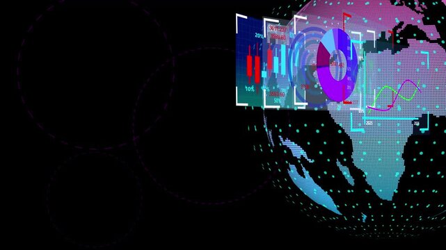 Digital globe with analytics overlays animation background