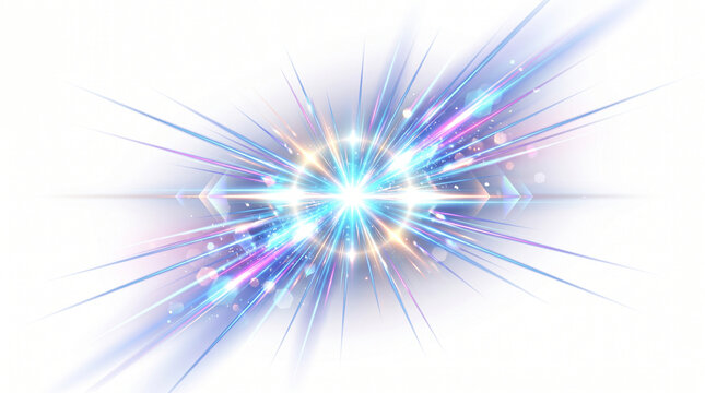 Radiant burst of light rays exploding on white background