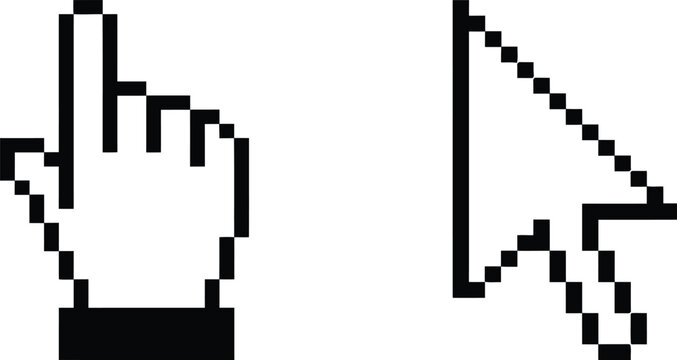 Pixel art computer mouse cursors and hand pointer icons