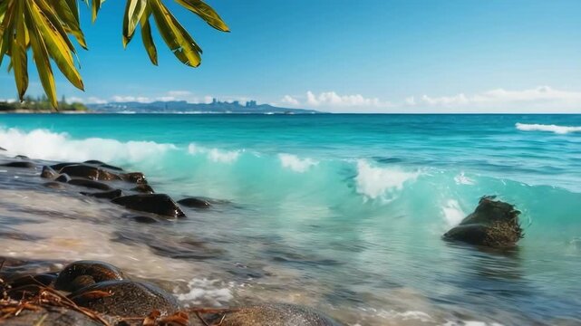 tropical beach with palm trees