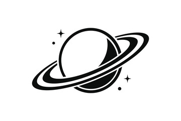 Simple black and white planet saturn with rings illustration © Md. Alamin Mia