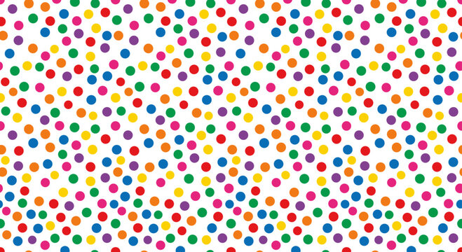 Seamless colorful polka dot pattern on a white background with bright and playful tones on transparent background