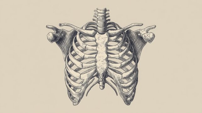 Skeleton chest bone drawing for Halloween design.