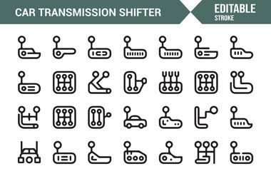 Fototapeta premium Minimal Car Gear Shift Vector Icon Set for Automotive Branding and UI Design