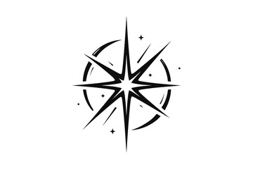 Obraz premium Black vintage compass rose illustration with stars