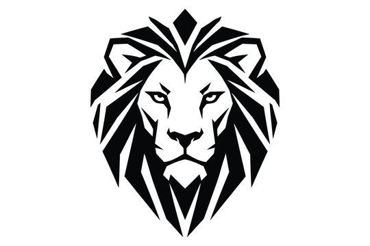 Black and white geometric lion head illustration