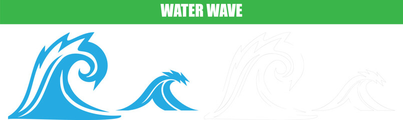 Naklejka premium Water wave vector icons set with spiral ocean surf shapes in blue and white colors for marine and coastal design theme.
