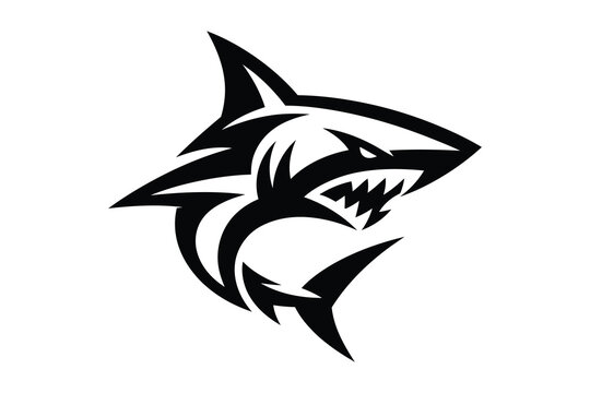 Black and white stylized shark logo with sharp teeth