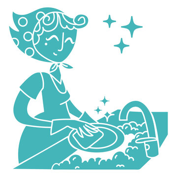 Young lady washing the dishes