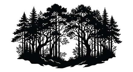Forest silhouette with trees and foliage on white background © Mim24