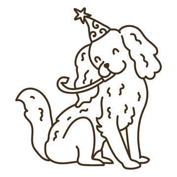 Adorable dog celebrating its birthday with a noisemaker
