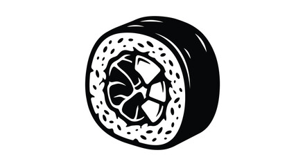 Sushi roll silhouette black and white illustration for japanese cuisine branding and restaurant design © Mim24