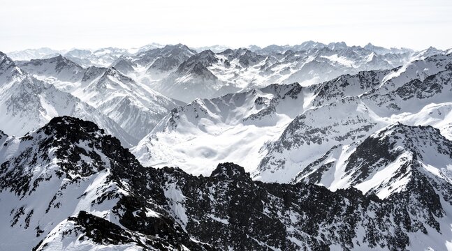 Peaks and mountains in winter, Sellraintal, Stubai Alps, K&uuml;htai, Tyrol, Austria