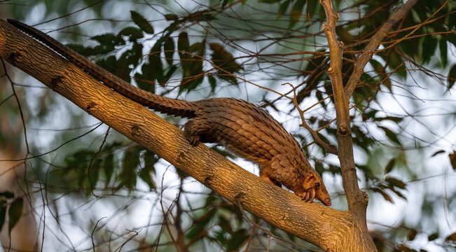 Pangolin climbing a tree, White-bellied pangolin (Phataginus tricuspis, Manis tricuspis), Western Region, Pangolin Rescue Centre, Uganda