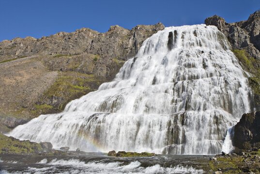 Dynjandifoss (Fjallfoss) Waterfalls, Western Fjord, Iceland, Atlantic Ocean
