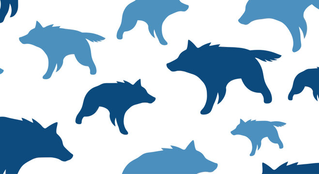 Blue Wolf Silhouette Pattern Seamless Background