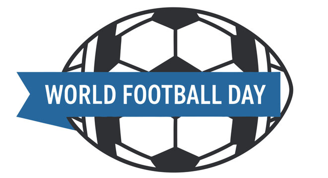 world football day logo with soccer ball and blue banner